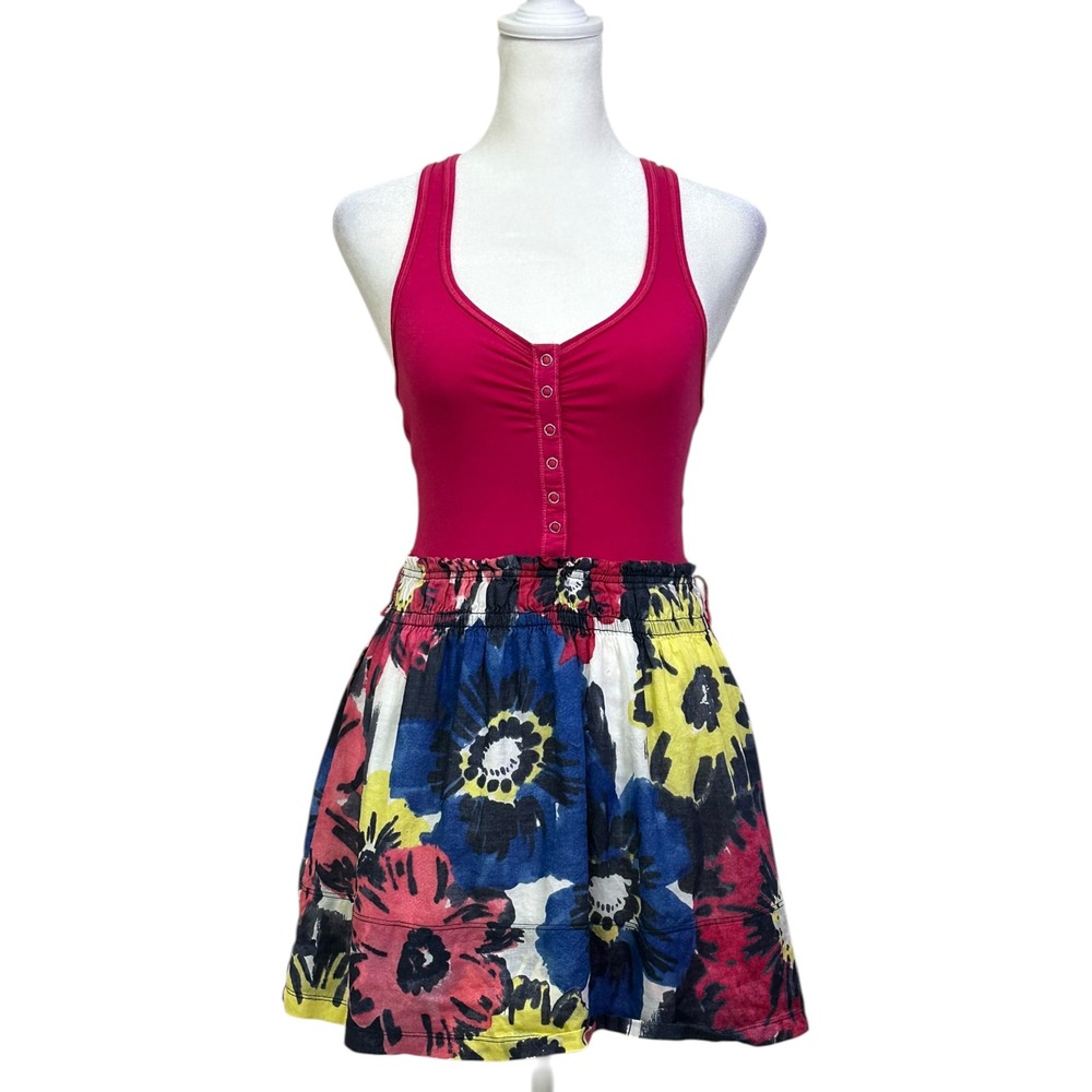 Hollister Womens XS Pink Henley Racerback Floral Mini Dress Sleeveless Cotton